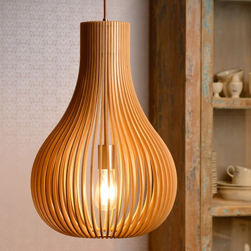 Lucide BODO - Pendant light - Ø 38 cm - 1xE27 - Light wood - atmosphere 1